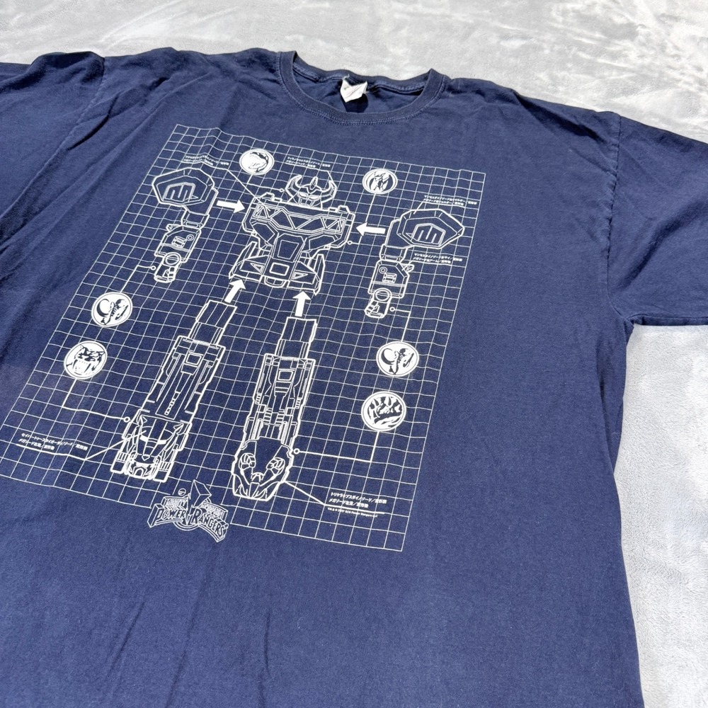 Power Rangers Megazord Blueprint Graphic T-Shirt Blue Mens 2XL 2017‎ Licensed
